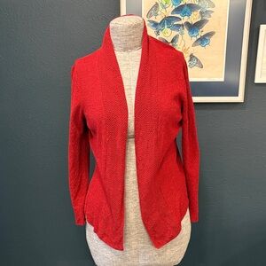 Eileen Fisher Italian Wool Open-Front Red Knit Cardigan Size Large